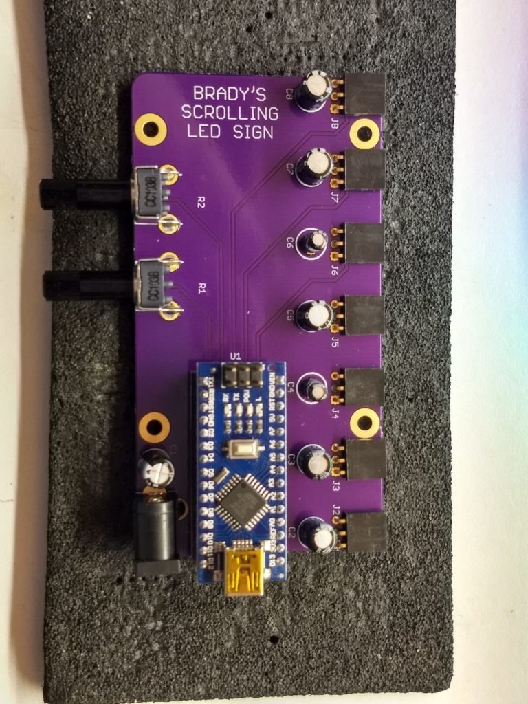 Brady's Scrolling LED Sign PCB assembled prototype